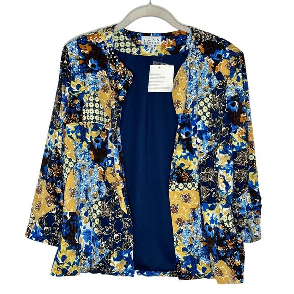 Women's JOAN RIVERS Studded Medallion Print Blue Open Front Cardigan Sz S NWOT - Picture 1 of 7